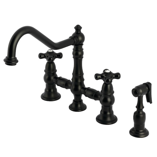 Kingston Brass Bridge Kitchen Faucet with Brass Sprayer, Matte Black KS3270PKXBS - main