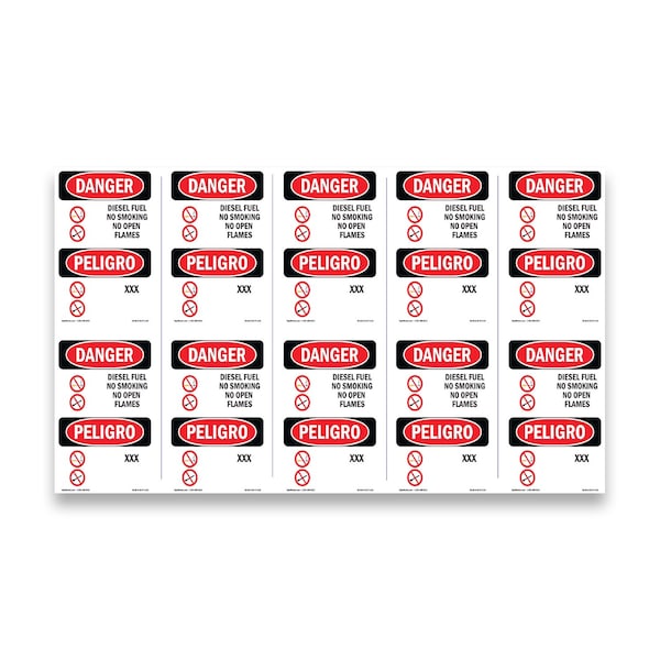 Signmission OSHA Danger Sign, Diesel Fuel No Smoking Bilingual, 5in X 3.5in Decal, 10PK, OS-DS-D-35-VT-1124-10PK OS-DS-D-35-VT-1124-10PK - main
