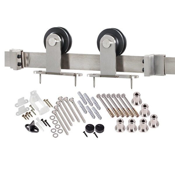 Renin Straight Strap Barn Door Hardware Kit, 96 in L Track, Steel, Stainless Steel, Wall BD101K-09600-SS - main