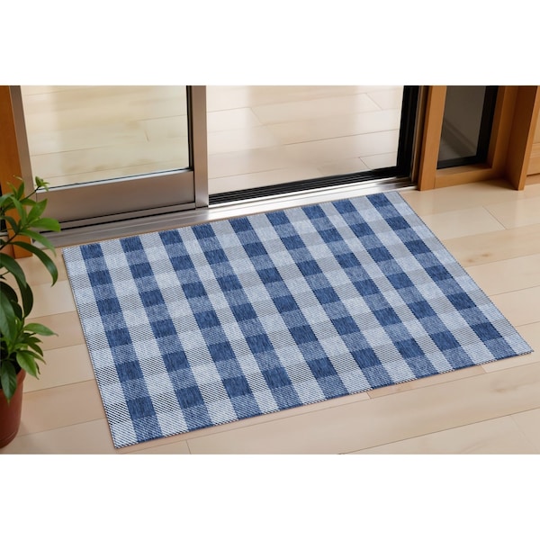 Homeroots 3' X 5' Navy Blue And Ivory Plaid Washable Indoor Outdoor Area Rug 595499 - main