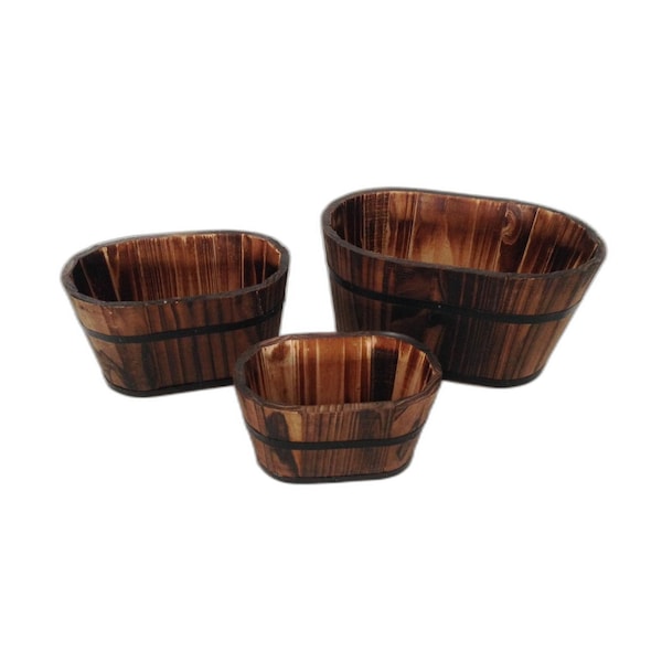 Homeroots Set of Three Brown Solid Wood Rectangular Pot Planter 274840 - main