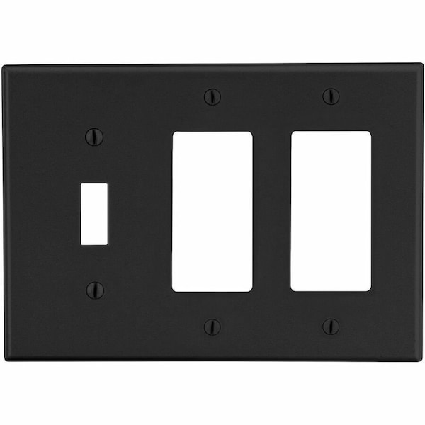 Hubbell Wiring Device-Kellems Wallplate, 3- Gang, 1) Toggle 2) Decorator, Black P1262BK - main
