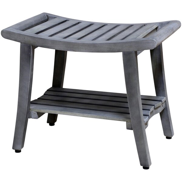 Homeroots 20" X 24" Gray Solid Wood Rectangular Shower Bench With Shelf 383370 - main