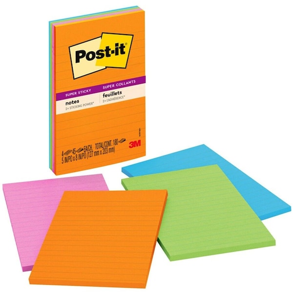 3M Post-It, Pads In Rio De Janeiro Colors, Lined, 5 X 8, 4PK 5845SSUC - main