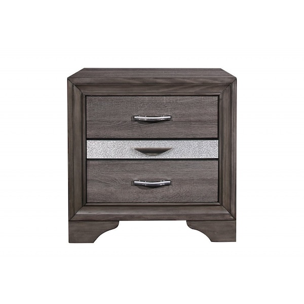 Homeroots 27" Gray Wood and Solid Wood Two Drawer Nightstand 478615 - main