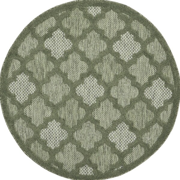 Homeroots 4' Dark Green And Light Green Round Geometric Indoor Outdoor Area Rug 572335 - main