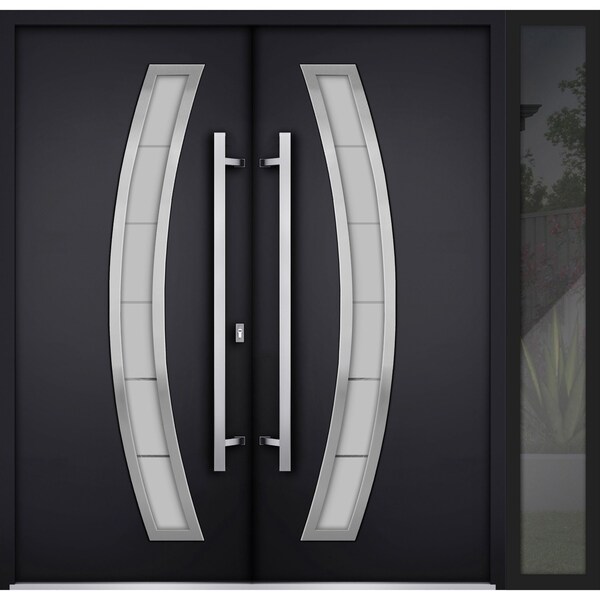 Vdomdoors Steel Double Doors Deux 6500 Black Sidelight Exterior Window Stainless Inserts Single Modern Painte DEUX6500DEXD-BLK-RH-W72+14 x H80 - main