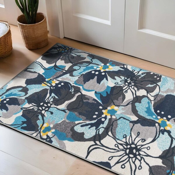 World Rug Gallery Modern Bright Flowers Non-Slip Area Rug 2 ft 7 in x 4 ft Gray 505GRAY27X4 - main