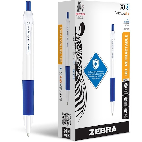 Zebra Pen SARASA dry X1+ Gel Pen - 0.7 mm Medium Pen Point - Refillable - Retractable - Blue Ink, 6PK 41520 - main