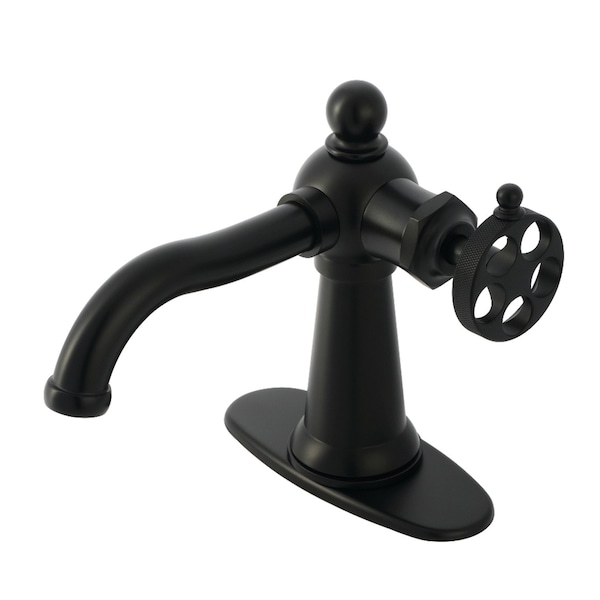 Kingston Brass One-Handle Single-Hole Bathroom Faucet with Knurled Handle and Push Pop-Up Drain, Matte Black KSD3540RKZ - main