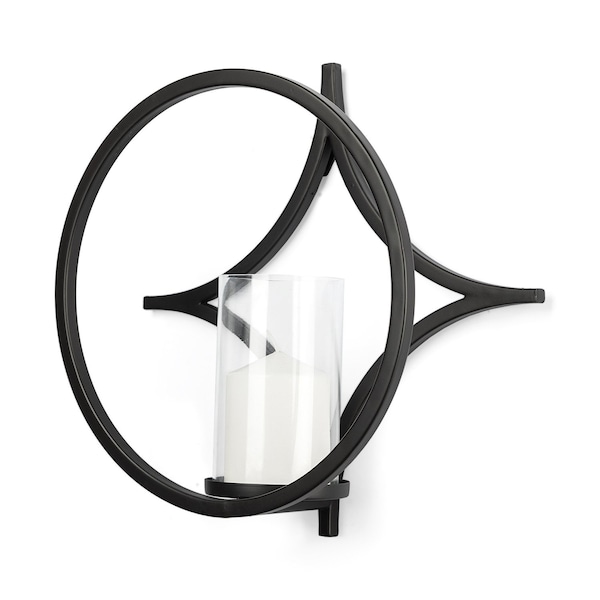 Homeroots 6" Black Quatrefoil Metal And Glass Wall Sconce Candle Holder 608546 - main