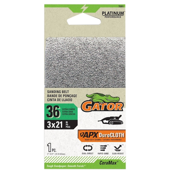 Gator Finishing CeraMax Platinum 3 x 21 in. Sanding Belt, 36 Grit, Extra Coarse 7091 - main