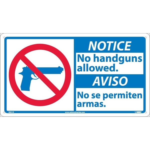 Nmc Notice No Handguns Allowed Sign - Bilingual, NBA1R NBA1R - main