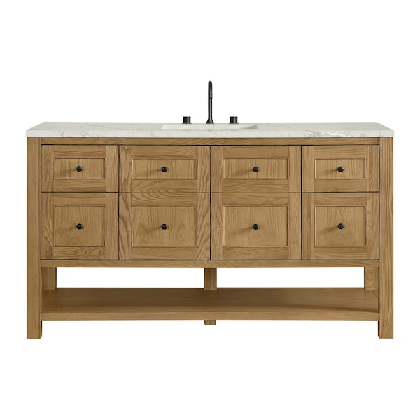 James Martin Vanities Breckenridge 60 in. Single Vanity, Light Natural Oak, w/ 3 CM Victorian Silver Quartz Top 330-V60S-LNO-3VSL - main