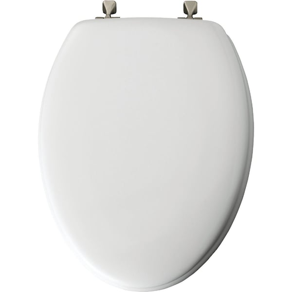 Bemis Mayfair Elongated Closed Front White Wood Toilet Seat with Brushed Nickel Hinges 144BN 000 - main