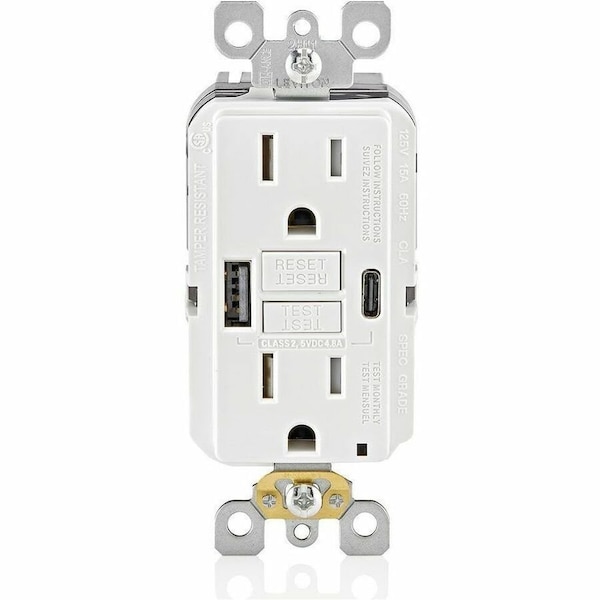 Leviton USBReceptacle, 15A, White, Thermoplastic GUAC1-W - main