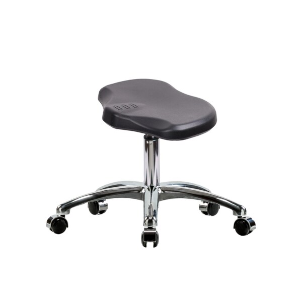 Blue Ridge Ergonomics Polyurethane Ray Stool Chrome - Desk Height with Chrome Casters in Black Polyurethane PRPDHSL-CR-CC-BLK - main