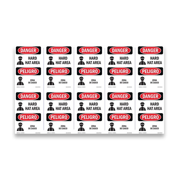 Signmission OSHA Danger Sign, Hard Hat Area Bilingual, 5in X 3.5in Decal, 10PK, OS-DS-D-35-VPR-1292-10PK OS-DS-D-35-VPR-1292-10PK - main