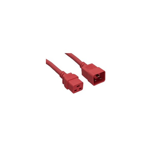 Cable Wholesale Heavy Duty Server Power Extension Cord, Red, C20 to C19, 12AWG/3C, 20 Amp, 6 foot 10W3-41206RD - main