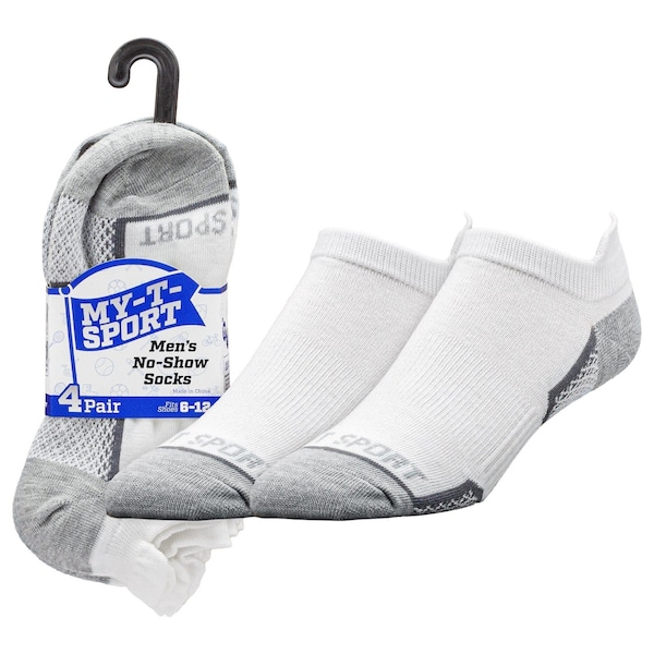 My-T-Tuff My-T-Sport Men's No Show Socks with Ankle Flare - White, 4PK MTS166 NST WT - main