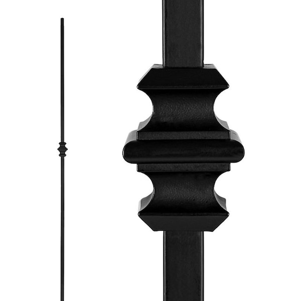 Nuvo Iron Single Collar Stair Baluster, 44 in H, 1/2 in W, Square, Steel, Black, Powder-Coated/Semi-Matte SQI1C - main