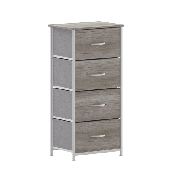 Flash Furniture Harris 4 Drawer Storage Dresser with White Cast Iron Frame, Light Natural Wood Top and Easy Pull En WX-5L203-MDF-WHT-LNT-GG - main
