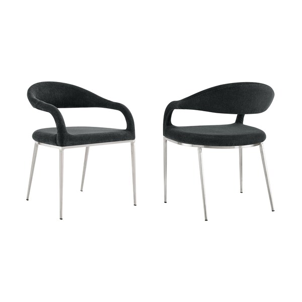 Armen Living Morgan Upholstered Dining Chair with Brushed Stainless Steel and Charcoal Fabric - Set of 2 LCMOSIBSCH - main