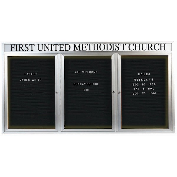 Aarco Illuminated Enclosed Letter Board Directory w/ Clear Satin Anodized Al Frame and Header, 48''Hx96''W ADC4896-3HI - main