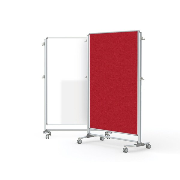 Ghent 76''H X 52''W Nexus Mobile Partition, Porcelain Magnetic Whiteboard W/ Fabric Tackboard, Red NEX224MFP-98 - main