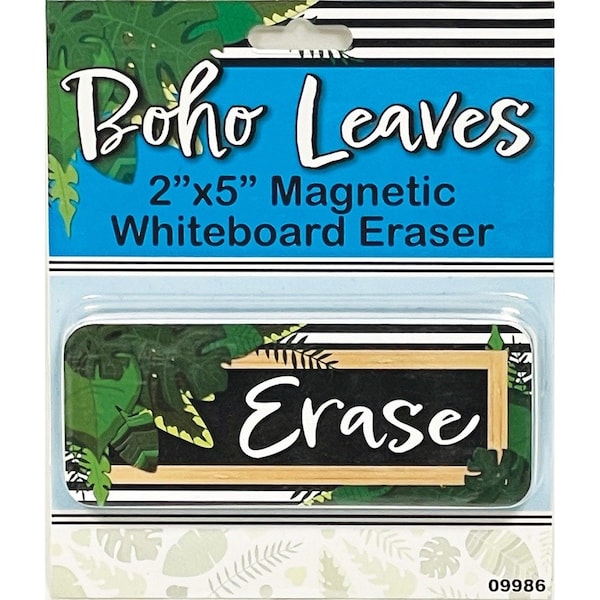 Ashley Productions Magnetic Whiteboard Eraser, Boho Style Leaves with Border, 2in. x 5in., 6PK 09986 - main