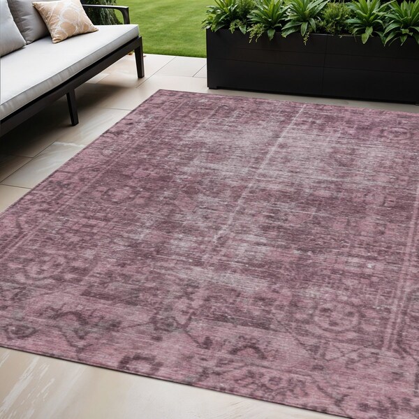 Homeroots 5' X 8' Merlot Oriental Washable Indoor Outdoor Area Rug 607549 - main