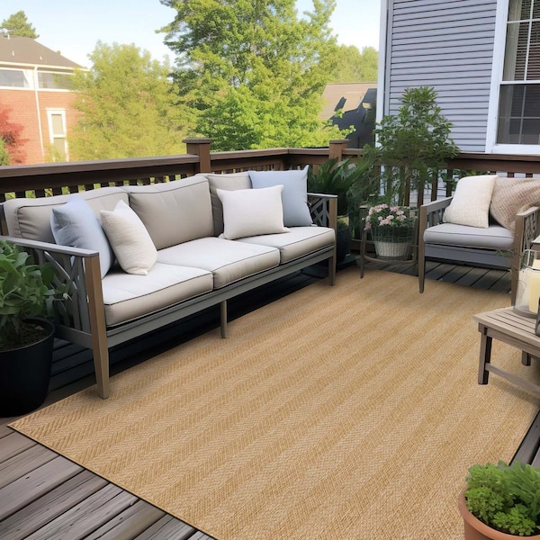 World Rug Gallery Herringbone Stripe Reversible Jute-Look Indoor/Outdoor Rug 5 ft x 7 ft Natural WR185NATURAL5X7 - main
