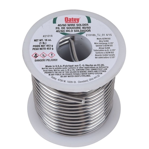 Oatey Leaded Solder, 1 lb Carded, Solid, Silver, 361 to 460 deg F Melting Point 21018 - main