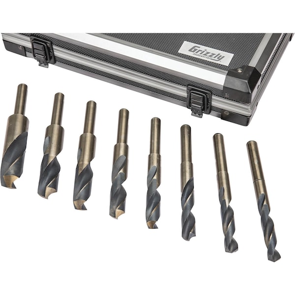Grizzly 8 Pc. M35 Cobalt Silver & Deming Drill Bit Set With Aluminum Case T31988 - main