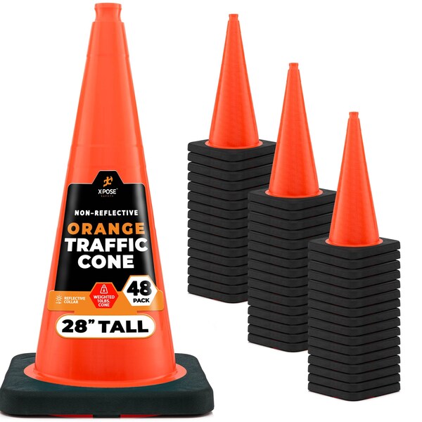 Xpose Safety Traffic Safety Cone, 28 in, PVC Plastic, 10 lb Weighted Base, DOT Approved, Orange, 48 pk OTC28-10L-48-X - main