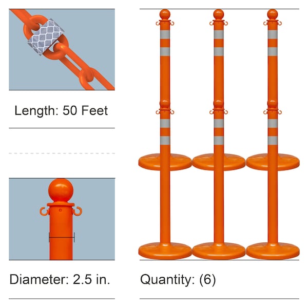 Mr. Chain Safety Orange Reflective Medium Duty Stanchions and Reflective Chain 72178-6 - main