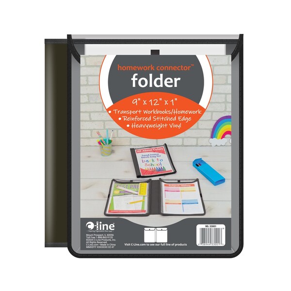 C-Line Products 8-1/2" x 11" Black Homework Connector Folders, 1 EA, 24 EA/DS 33001-DS - main