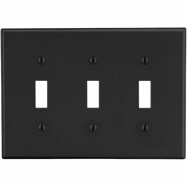 Hubbell Wiring Device-Kellems Wallplate, Mid-Size 3-Gang, 3) Toggle, Black PJ3BK - main