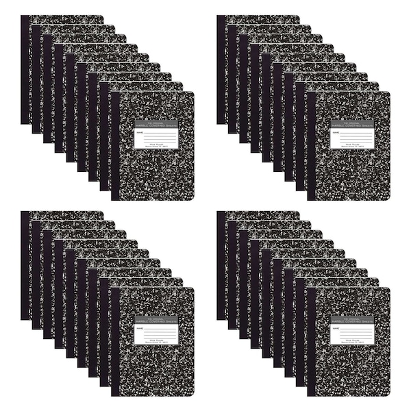 Roaring Spring Case of Black Marble Comp Notebooks, Wide Ruled, 60 sht, 15 lb White Paper, 9.75"x7.75", Hard Cover, PK36 77222CS - main