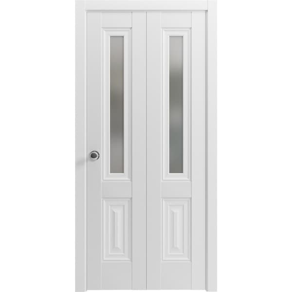 Sartodoors Sliding Closet Bi-fold Doors, Lucia 8822 White Silk with Frosted Glass, Sturdy Tracks Moldings Trim LUCIA8822BF-WS-36 x 96 (2* 18x96) - main