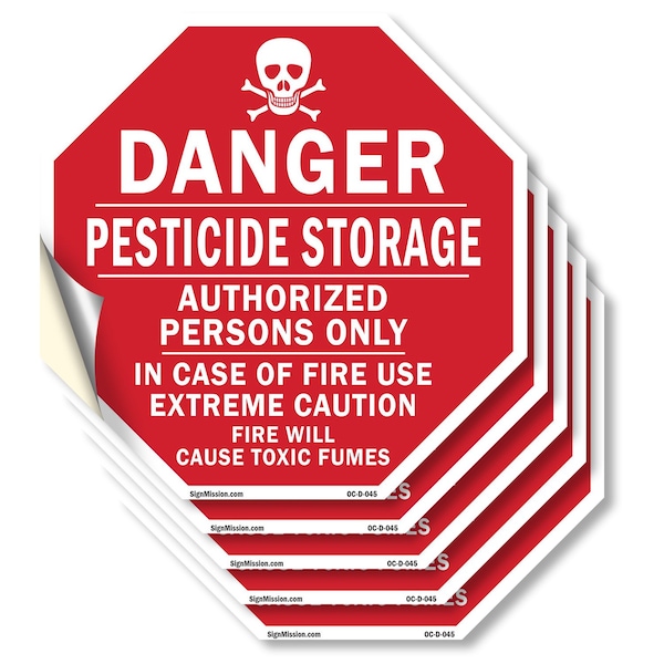 Signmission Danger Pesticide Storage Authorized, 4 inch X 4 inch, Vinyl Decal, 5PK OC-D-5PACK-4-45 - main