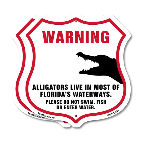Signmission Alligator Warning Shield Sign Warning Al, 6 inch X 6 inch, Plastic Sign, 2PK SHI-P-2PACK-6-359 - main