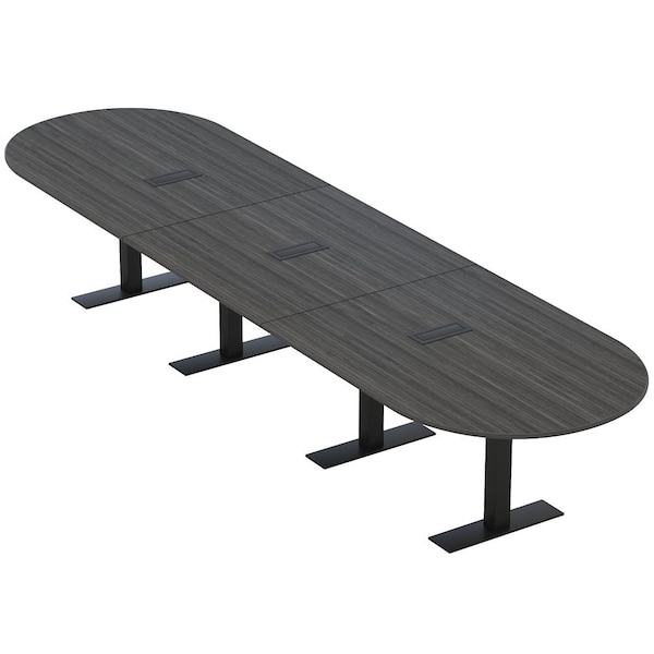 Skutchi Designs 16ft Racetrack Conference Table With Power | Harmony Series | 16 Person Meeting Room Table HAR-RAC-48X192-T.BK-WA7949-EBLK - main