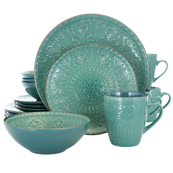 Elama Sea Foam Mozaic 16 Piece Luxurious Stoneware Dinnerware with Complete Setting for 4 EL-SEAFOAMMOZAIC - main