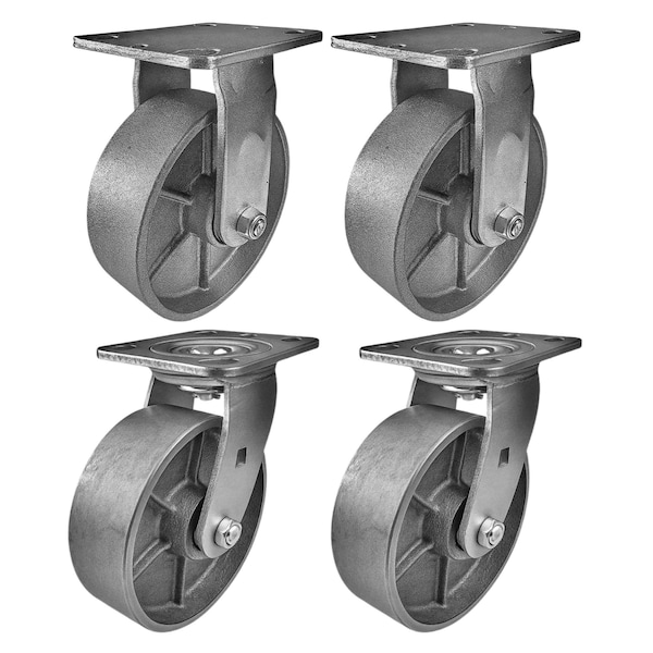 Hyw Products Heavy Duty Caster Set 6in Steel Wheels, 2 Rigid & 2 Swivel, 4PK 40-60R-A1-SS-2,40-60S-A1-SS-2 - main