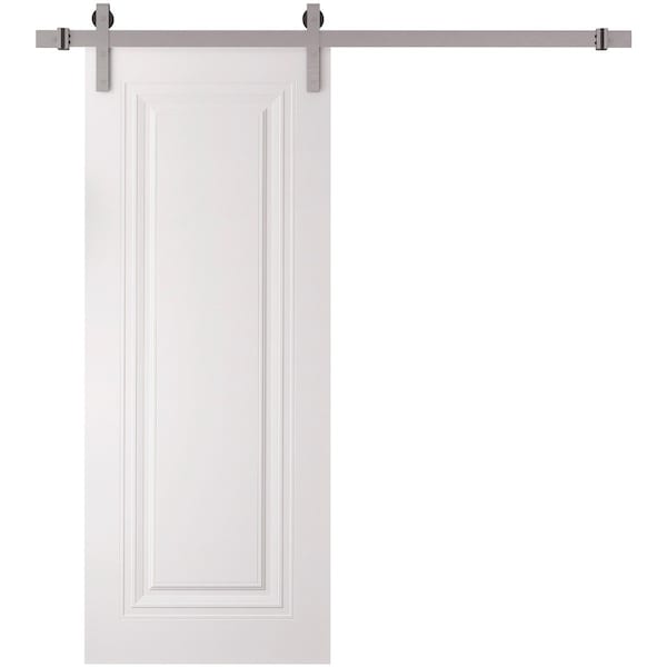 Sartodoors Barn Door 30 x 84 inches, BASIC 9111 White, 6.6FT Silver Rail Track Heavy Hardware Set, Solid Pan BASIC9111BD-S-SKIN-3084 - main