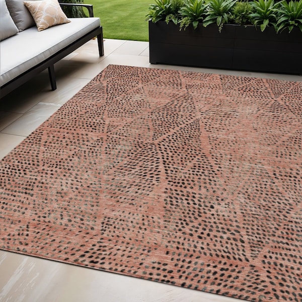 Homeroots 5' X 8' Salmon Charcoal And Beige Geometric Washable Indoor Outdoor Area Rug 577590 - main