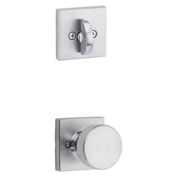 Kwikset Pismo Knob with Square Rose Interior Single Cylinder Handleset Trim Satin Chrome Finish 966PSKSQT-26D.UNIV - main
