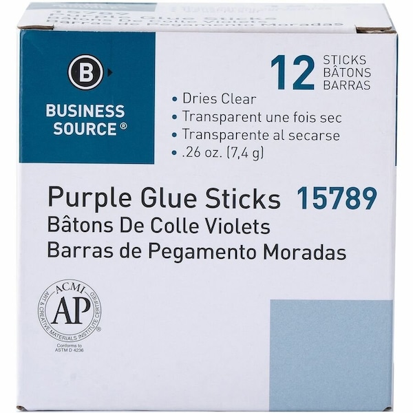 Business Source Glue Sticks, 0.26 oz, Purple, PK12 BSN15789 - main