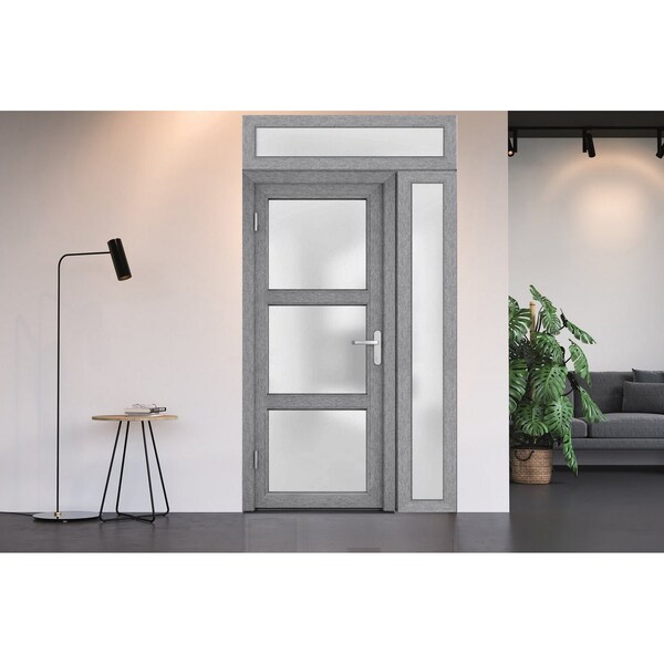 Vdomdoors Front Exterior Prehung FiberGlass Door Frosted Glass / Manux 8552 Grey Ash / Sidelight Exterior Win MANUX8552EXD-SS-W36+14 x H80-LH - main